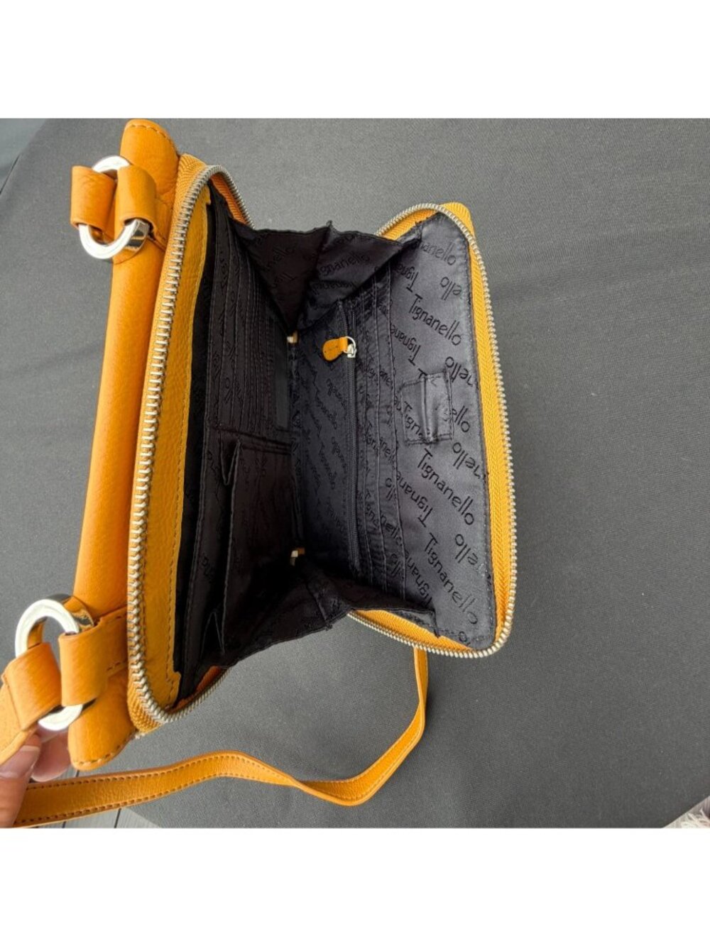 Tignanello Yellow Leather Crossbody Bag Adjustable Strap Organizer Purse - Picture 9 of 16